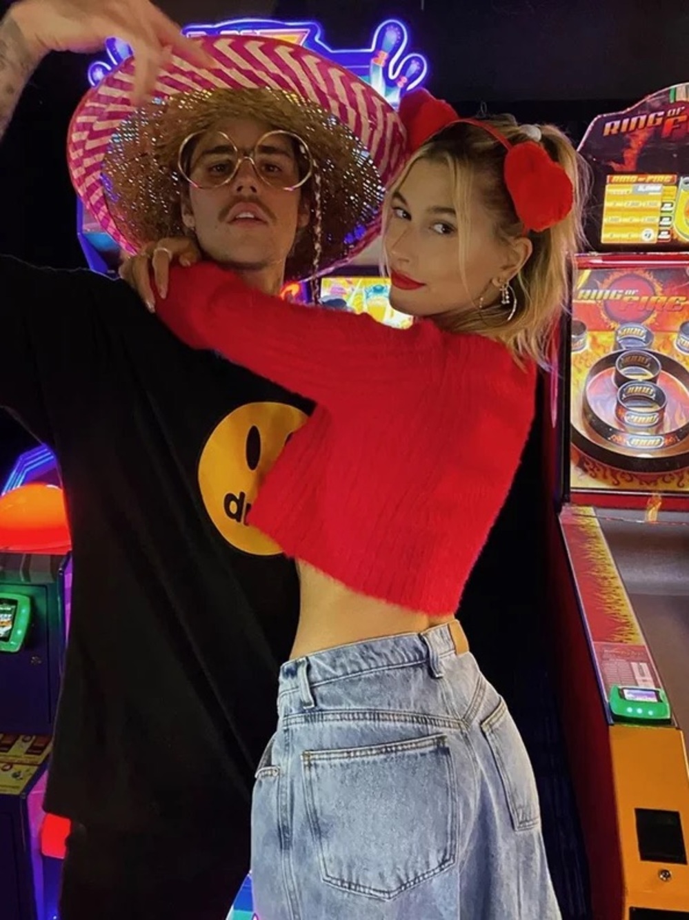 Hailey Bieber Urban outfitters Red Fuzzy Cropped Knit Top